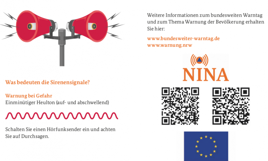 Flyer Bundesweiter Warntag (Copyright: Bundesamt für Bevölkerungsschutz und Katastrophenhilfe (BBK)) Flyer Bundesweiter Warntag (Copyright: Bundesamt für Bevölkerungsschutz und Katastrophenhilfe (BBK))